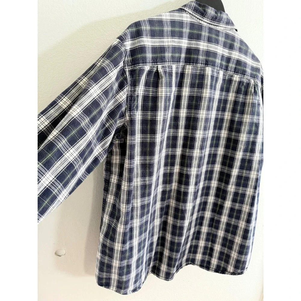 L.L. Bean Plaid Button Down Shirt Size XL Navy Blue Green
